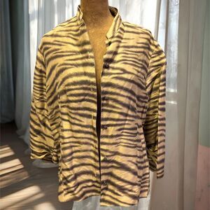 Vintage Y2K Animal Print Tiger 100% Silk Festival Rave Button Up Top